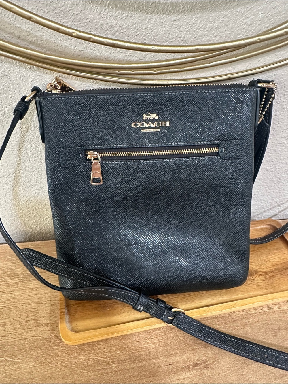 Coach Mini Rowan Black Leather Crossbody with Gold Hardware and Front Zip - Picture 5 of 5